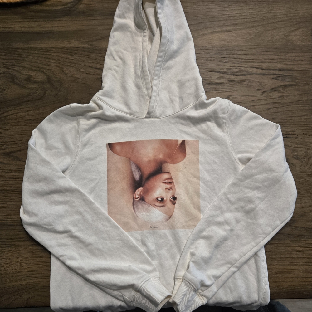 Ariana Grande Sweetener White Hoodie with Graphic Print